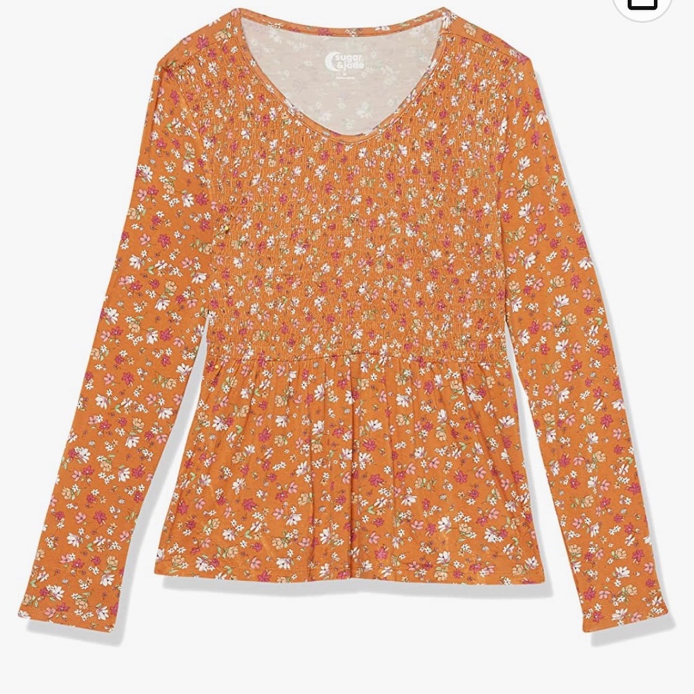 NWT Sugar and Jade Girls Smocked Peplum Top Size 10